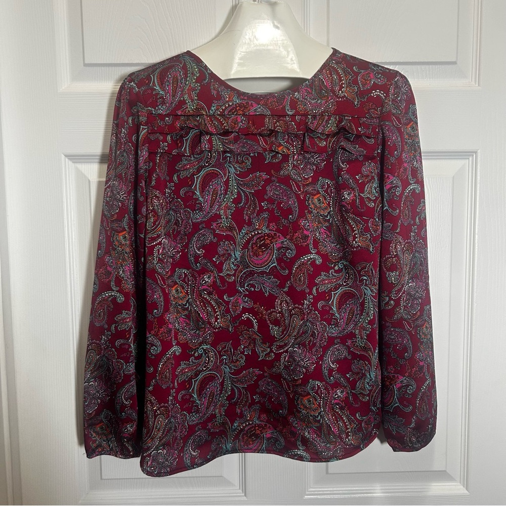 Talbots Maroon Paisley Long Sleeve Blouse